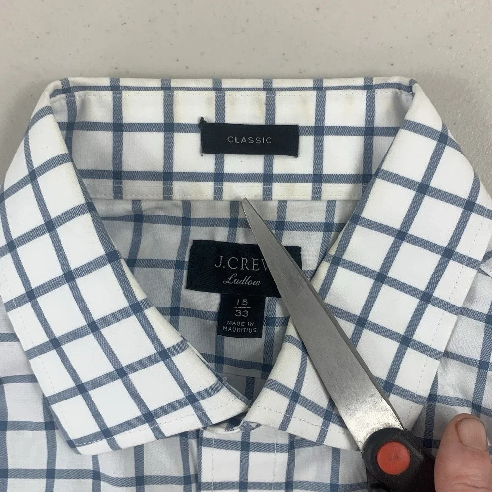 J.Crew Ludlow Dress Shirt Men's‎ 15-33 Blue White Classic-Fit Cotton Button Down